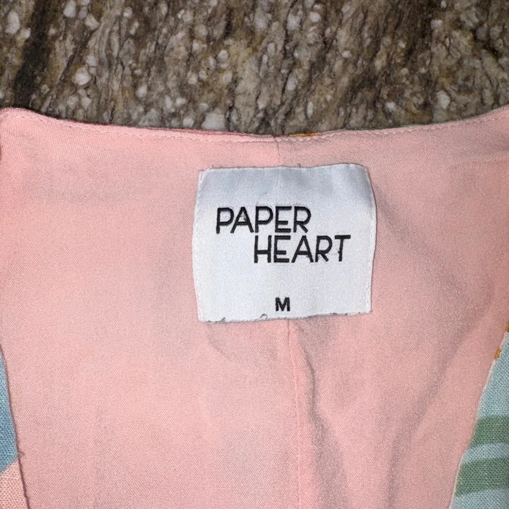 Tropical Summer Linen Blend Tie Front Vest Womens M Pink Paper Heart